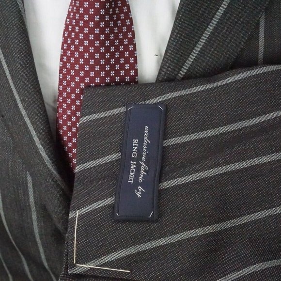 Ring Jacket Gray Wide Striped Silk Blend 2 Pc Suit Jacket Pants Sz 38 BRAND NEW - Picture 5 of 13